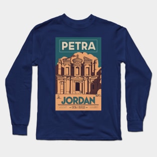 A Vintage Travel Art of Petra - Jordan Long Sleeve T-Shirt